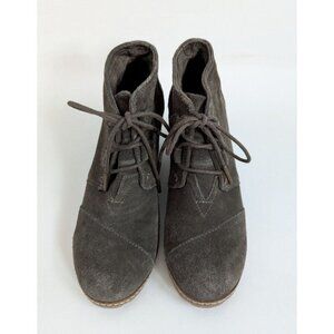 Toms Desert Crepe Wedge Ankle Boots Tarmac Olive Suede Booties Sz 7.5